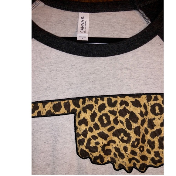Leopard OK 3/4 sleeve Canvas Tee Size Lg - Picture 2 of 2
